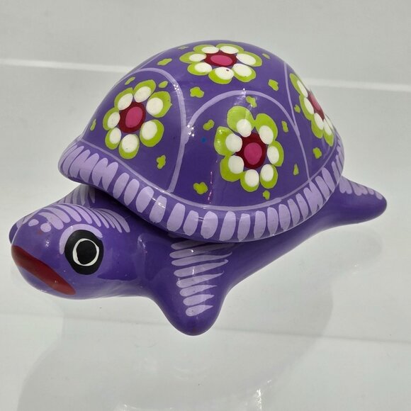 Other - Mexican Folk Art Purple Turtle Terra Cotta Trinket Box with Removable Lid